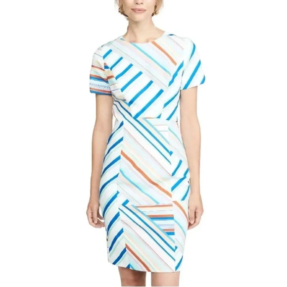 Black Halo Jodee Mini Dress in Frosty Striped Sheath Dress 12 - Picture 1 of 10